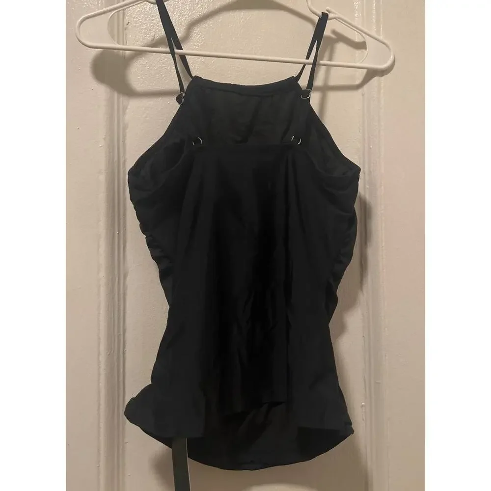 Tempt Me High Neck Adjustable Tunnel Straps Tankini Top Black NWT Size S - Picture 4 of 7
